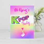 韓国のK-POP ハンド ハート レインボー パーティー 招待状 (スタンド正面)