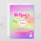 韓国のK-POP ハンド ハート レインボー パーティー 招待状 (裏面)