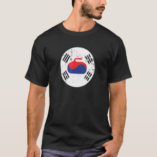 韓国カーリング国旗の石スポーツカーラースキップT Tシャツ
