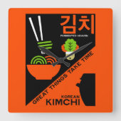 韓国キムチのキッチンアート スクエア壁時計 (正面)