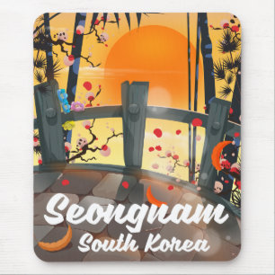 韓国ソウル特別市近郊の都市、城南市（ソンナム）の旅行ポスター マウスパッド