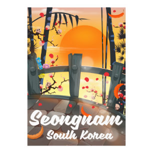 韓国ソウル特別市近郊の都市、城南市(Seongnam)の旅行ポスター フォトプリント