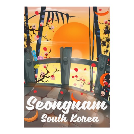 韓国ソウル特別市近郊の都市、城南市（Seongnam）の旅行ポスター フォトプリント (正面)