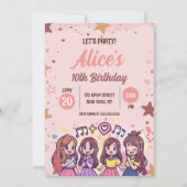 韓国ポップ・アートの音楽スターK-ポップ・アートのテーマ誕生日パーティー 招待状 (正面)