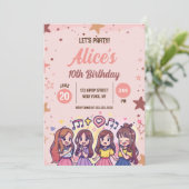 韓国ポップ・アートの音楽スターK-ポップ・アートのテーマ誕生日パーティー 招待状 (スタンド正面)