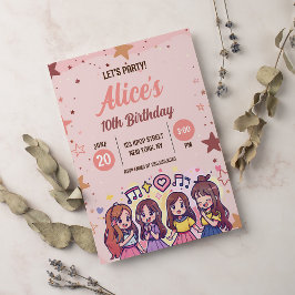 韓国ポップ・アートの音楽スターK-ポップ・アートのテーマ誕生日パーティー 招待状