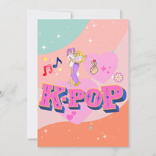 韓国ポップ・アートの音楽スターK-ポップ・アートのテーマ誕生日パーティー 招待状 (裏面)