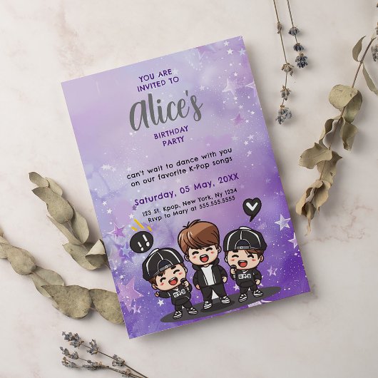 韓国ポップ・アートの音楽K – ボイポップ・アートのバンド誕生日パーティー 招待状