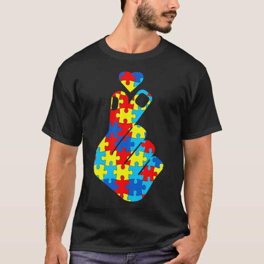 韓国ラブサイン言語自閉症啓発サポート Tシャツ (正面)