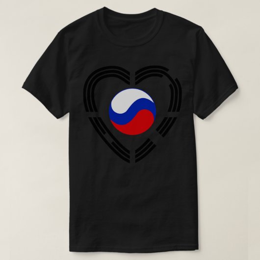 韓国ロシアの多国籍愛国国旗ハート Tシャツ (デザイン正面)