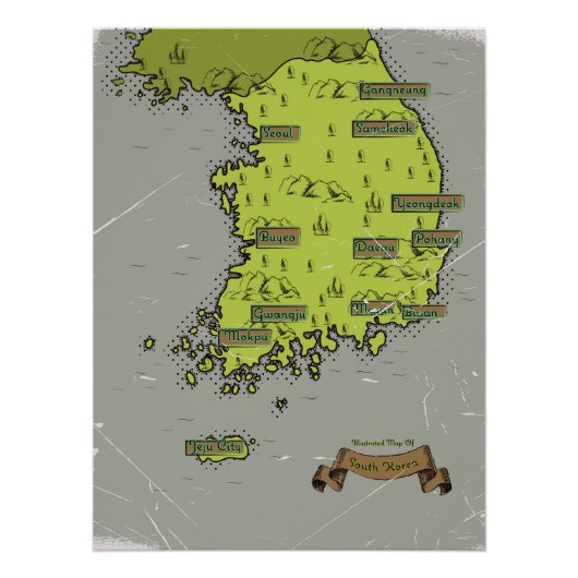韓国ヴィンテージスタイルの地図 ポスター (正面)