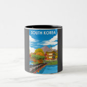 韓国ヴィンテージミニマルレトロ旅行ポスター ツートーンマグカップ (中央)
