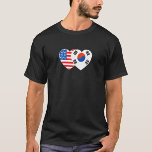 韓国人とアメリカ合衆国の国旗の双子のハート Tシャツ