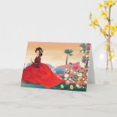 韓国人女性のハンボック カード (黄色い花)