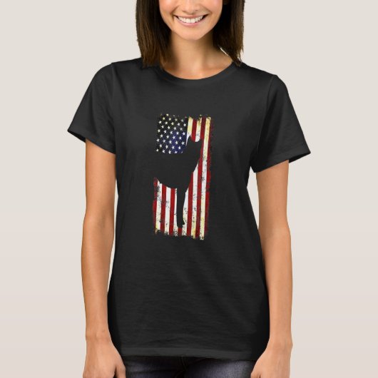 韓国人犬シルエットアメリカ国旗J4日 Tシャツ (正面)
