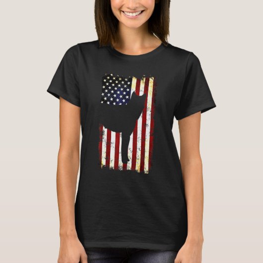 韓国人犬シルエットアメリカ国旗J4日 Tシャツ (正面)