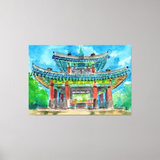 韓国仏教の神社 キャンバスプリント (正面)