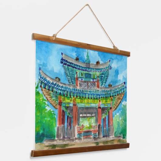 韓国仏教の神社 吊り下げ型タペストリー (傾斜あり)