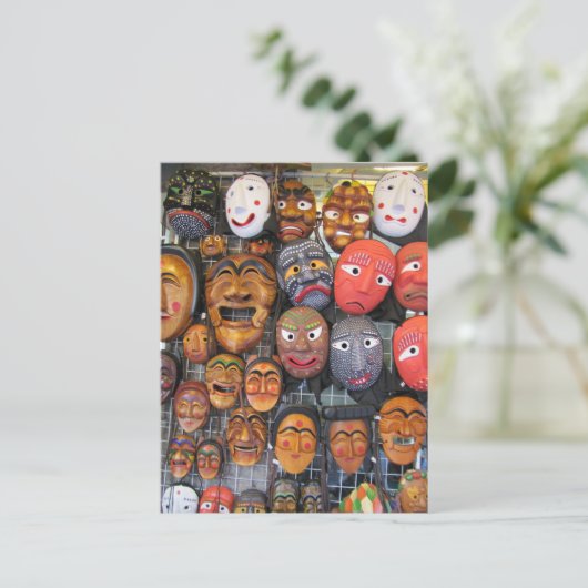 韓国伝統的の演技用マスク | 한국 전통 탈 シーズンポストカード (スタンド正面)