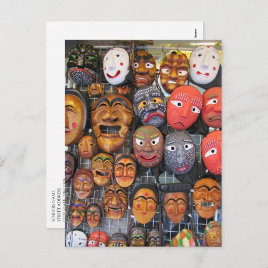 韓国伝統的の演技用マスク | 한국 전통 탈 シーズンポストカード (正面/裏面)