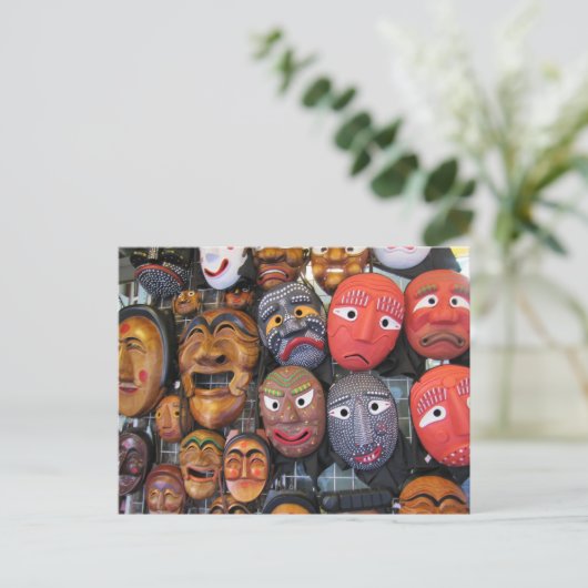 韓国伝統的の演技用マスク | 한국 전통 탈 シーズンポストカード (スタンド正面)