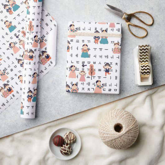 韓国伝統的韓宝の子ども(黒フォント) ラッピングペーパー (クラフト)