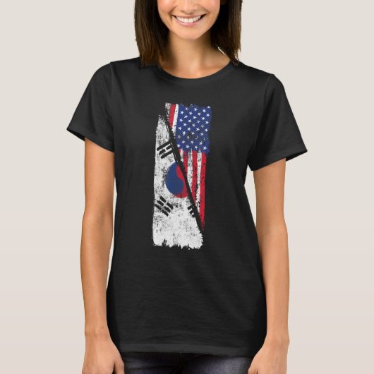 韓国半旗ルーツ韓生まれ国ヴィンテージAm Tシャツ (正面)