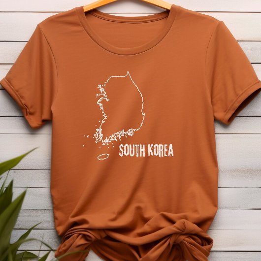 韓国国地図アウトライン線の縁ど形状 Tシャツ