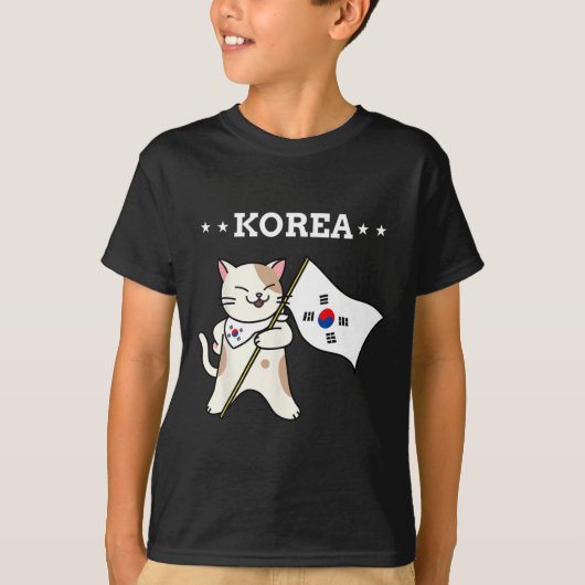 韓国国旗とネコ韓国 Tシャツ (正面)