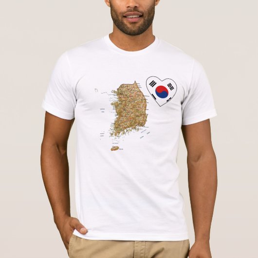 韓国国旗のハートと地図Tシャツ Tシャツ (正面)