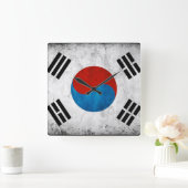 韓国国旗のヴィンテージ スクエア壁時計 (ホーム)