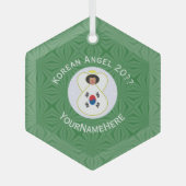 韓国国旗の天使の年あなたの名前Hexagon ガラスオーナメント (正面)