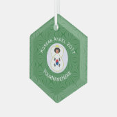 韓国国旗の天使の年あなたの名前Hexagon ガラスオーナメント (正面左)
