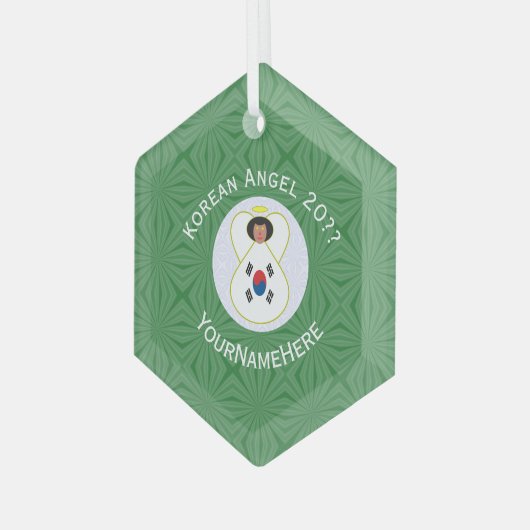 韓国国旗の天使の年あなたの名前Hexagon ガラスオーナメント (正面左)
