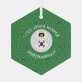 韓国国旗の天使の年あなたの名前Hexagon ガラスオーナメント (裏面)