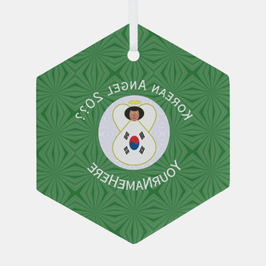 韓国国旗の天使の年あなたの名前Hexagon ガラスオーナメント (裏面)