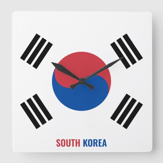 韓国国旗の輝く愛国心 スクエア壁時計 (正面)