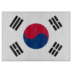 韓国国旗を掲げたガラス板 カッティングボード