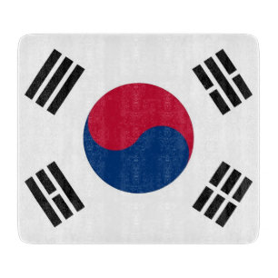 韓国国旗を掲げた小さなガラス板 カッティングボード