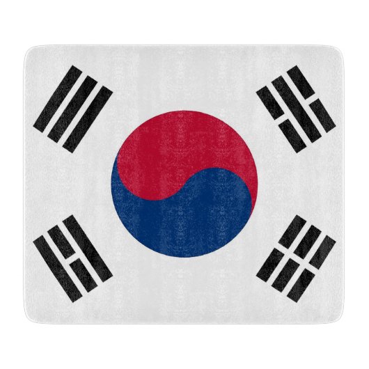 韓国国旗を掲げた小さなガラス板 カッティングボード (正面)
