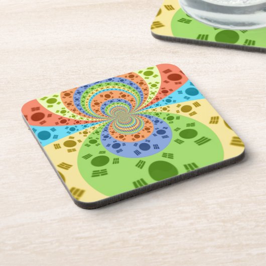 韓国国旗インスパイア抽象芸術プリント コースター (左側)