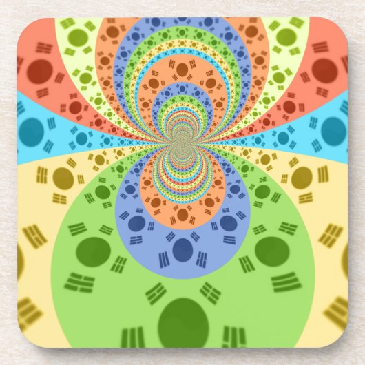 韓国国旗インスパイア抽象芸術プリント コースター (正面)