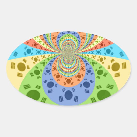 韓国国旗インスパイア抽象芸術プリント 楕円形シール (正面)
