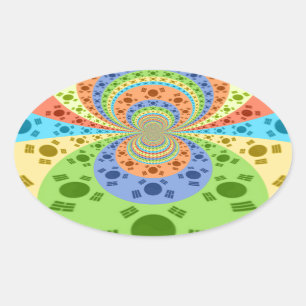韓国国旗インスパイア抽象芸術プリント 楕円形シール