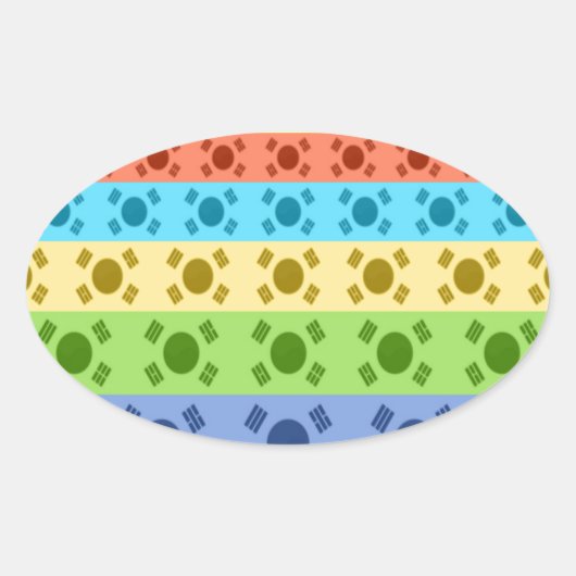 韓国国旗数々ののプリント 楕円形シール (正面)