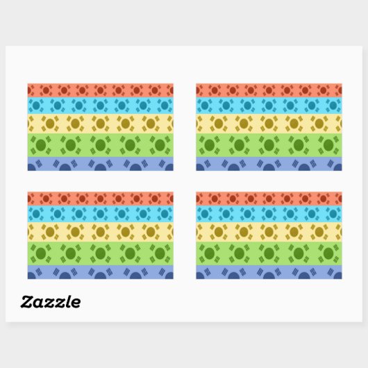 韓国国旗数々ののプリント 長方形シール (シート)