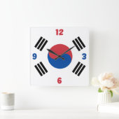 韓国国旗赤い青い白い数字愛国者 スクエア壁時計 (ホーム)