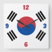 韓国国旗赤い青い白い数字愛国者 スクエア壁時計 (正面)