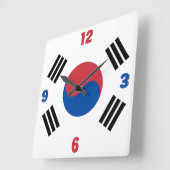 韓国国旗赤い青い白い数字愛国者 スクエア壁時計 (傾斜)