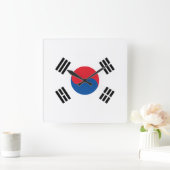 韓国国旗 スクエア壁時計 (ホーム)